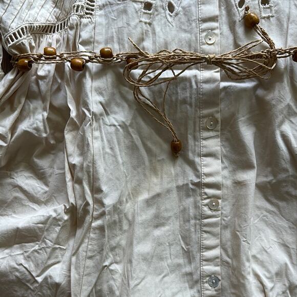 Zara Cream Belted Eyelet Embroidered Shirt Dress Size XS - Picture 3 of 5